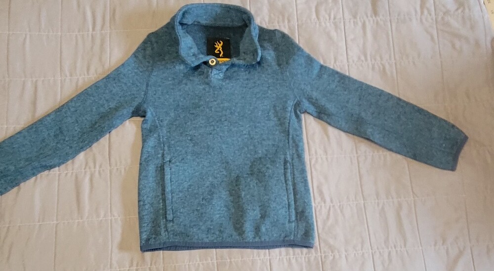 Browning Pullover Sweater Boys Small Blue Heather Quarter Snap Outdoor Hunting